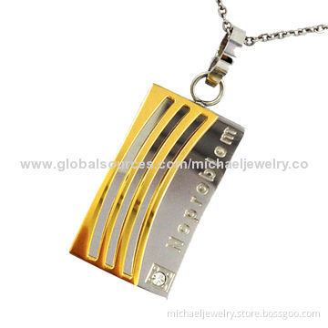 Stainless steel pendants with plating IP gold, one PP crystal stone and etching pattern